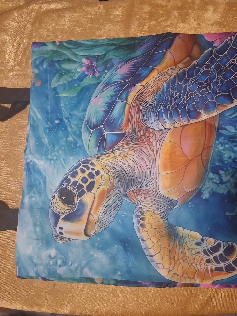 Colorful Sea Turtle Tote Bag - Blue & Orange - Picture 3 of 3